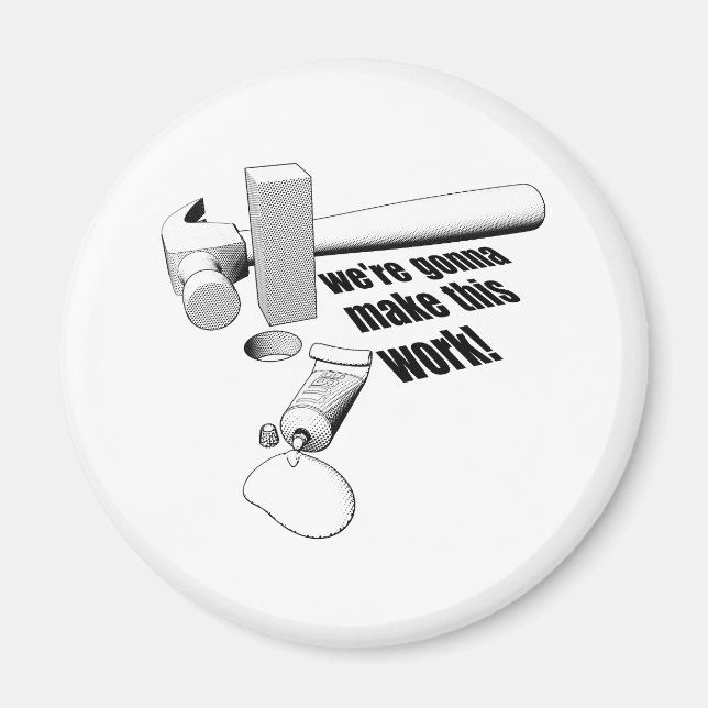 Square peg round hole magnet (Front)