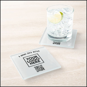 Square Personalised Custom Logo QR Code  Glass Coaster