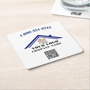 Square Personalised Custom Logo QR Code   Paper Coaster
