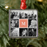 Square Photo Collage Coral Monogrammed Custom Metal Tree Decoration<br><div class="desc">Square Photo Collage Monogrammed Custom Metal Ornament. Personalise this custom design with up to 8 photos and your own unique monogram initial or custom text.</div>