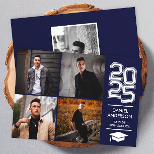 Square Photo Collage Modern Navy Graduation Invitation