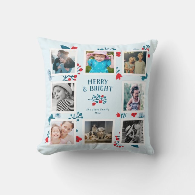Square Photo Collage Personalised Holiday Gift Cushion (Front)
