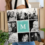 Square Photo Collage Teal Monogrammed Custom Tote Bag<br><div class="desc">Square Photo Collage Teal Monogrammed Custom Tote Bag. Personalise this custom design with up to 8 photos and your own unique monogram initial or custom text.</div>