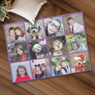 Square Photo Collage - Up to 12 photos Purple Fleece Blanket