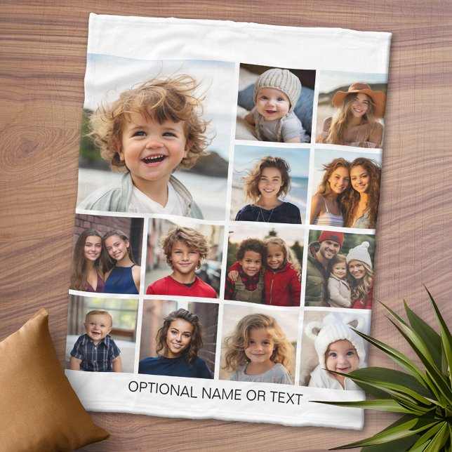 Square Photo Collage - Up to 13 photos White Fleece Blanket (Personalized Fleece Blanket - Add Photos and Text or Customize completely in advanced design area)