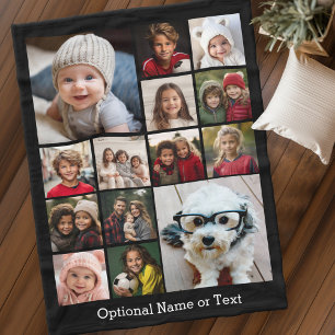Square Photo Collage - Up to 14 photos Black Fleece Blanket