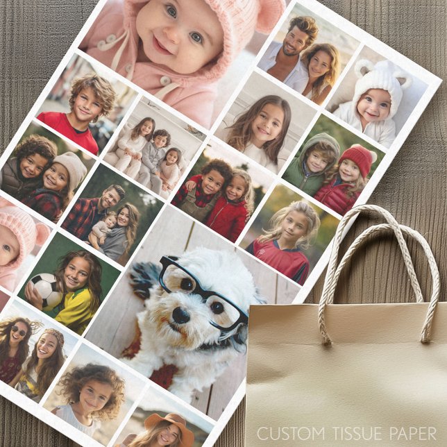 Square Photo Collage - Up to 18 photos White Tissue Paper (Custom Photo Tissue Paper)