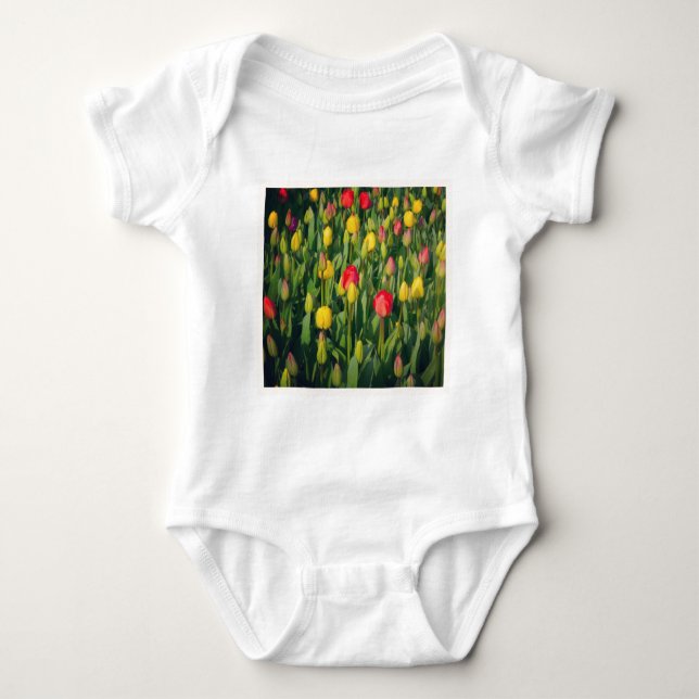 Square Photo - Colourful Tulips Baby Bodysuit (Front)