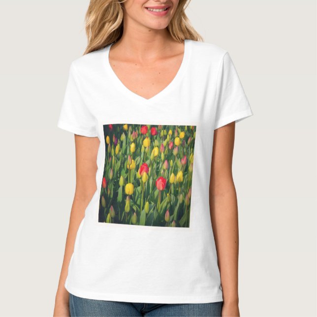 Square Photo - Colourful Tulips T-Shirt (Front)