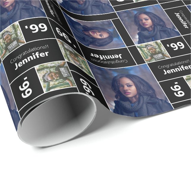 Square Photo Graduation Class Year Black Wrapping Paper (Roll Corner)