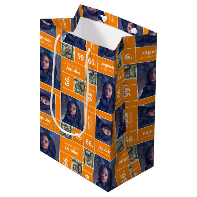 Square Photo Graduation Class Year Orange Medium Gift Bag (Front Angled)