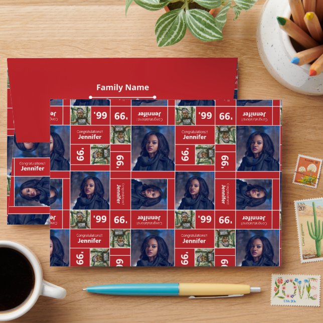 Square Photo Graduation Class Year Red Envelope (Desk)
