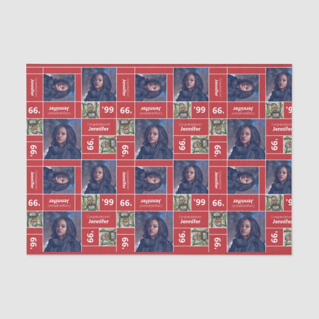 Square Photo Graduation Class Year Red Tissue Paper (Front)