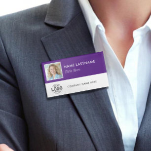 Square Photo ID Logo Purple White Magnetic Large Name Tag