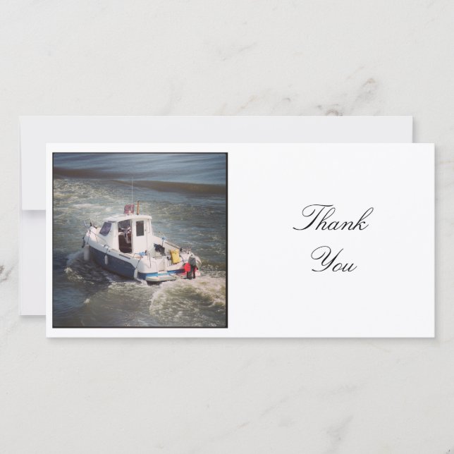 Square Photo - Motor Boat Thank You Card (Front)