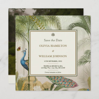 Square Photo Tropical Peacock Palm Save the Date 