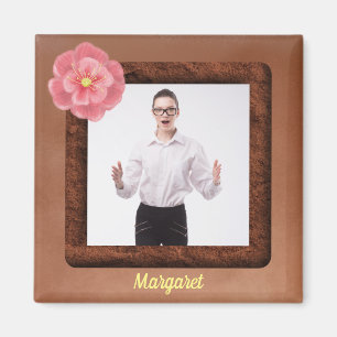 Square Photo with Tropical Flower and Name Magnet