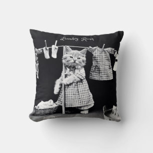 Square Pillow, Cat Hanging Laundry Cushion