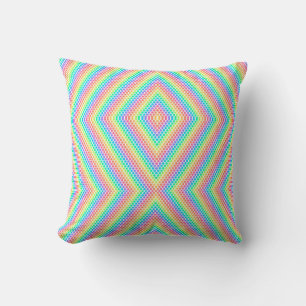 square pillow features a vibrant geometric pattern