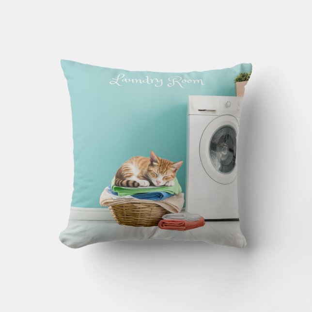 Square Pillow, Laundry Room With Cat Cushion (Front)