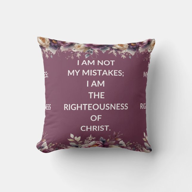 Square pillow with a simple purple religious quote (Front)