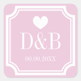 Square pink monogrammed small wedding favour square sticker
