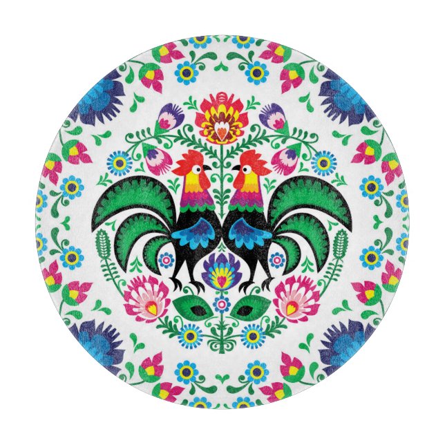 Square Polish Rooster Pattern Cutting Board (Front)
