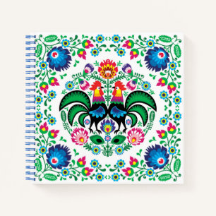 Square Polish Rooster Pattern Notebook