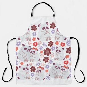 Square poster with cute pandas couples in love wit apron
