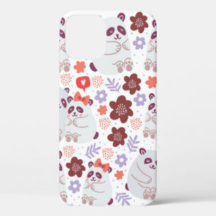 Square poster with cute pandas couples in love wit iPhone 12 case