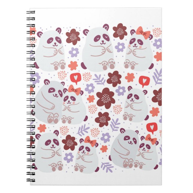 Square poster with cute pandas couples in love wit notebook (Front)