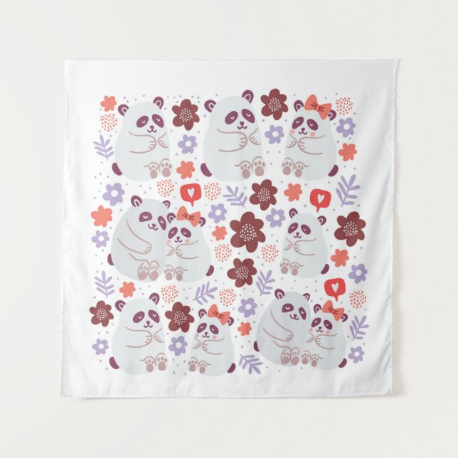 Square poster with cute pandas couples in love wit tapestry (Front)