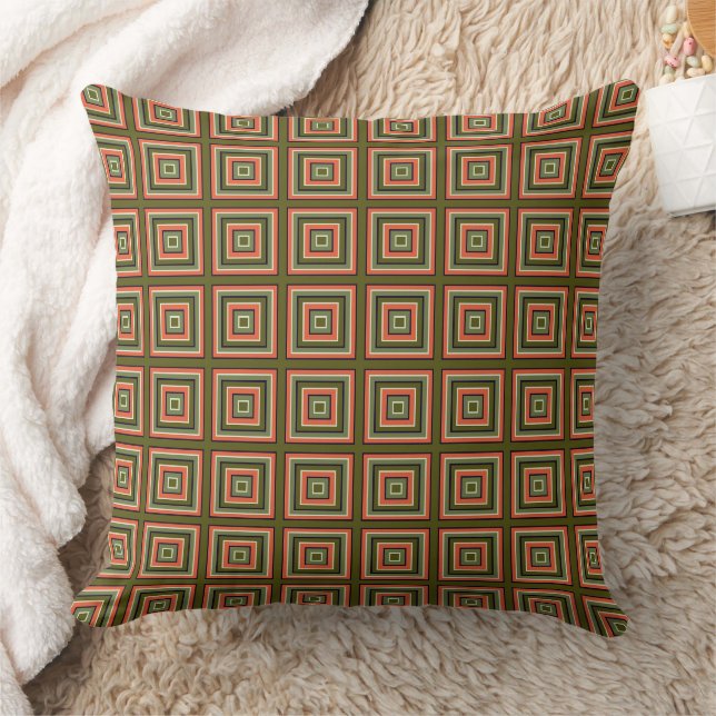 Square Prisms Olive Coral Black White  Cushion (Blanket)