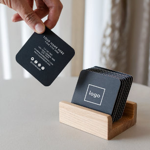 Square professional black add your custom logo square business card