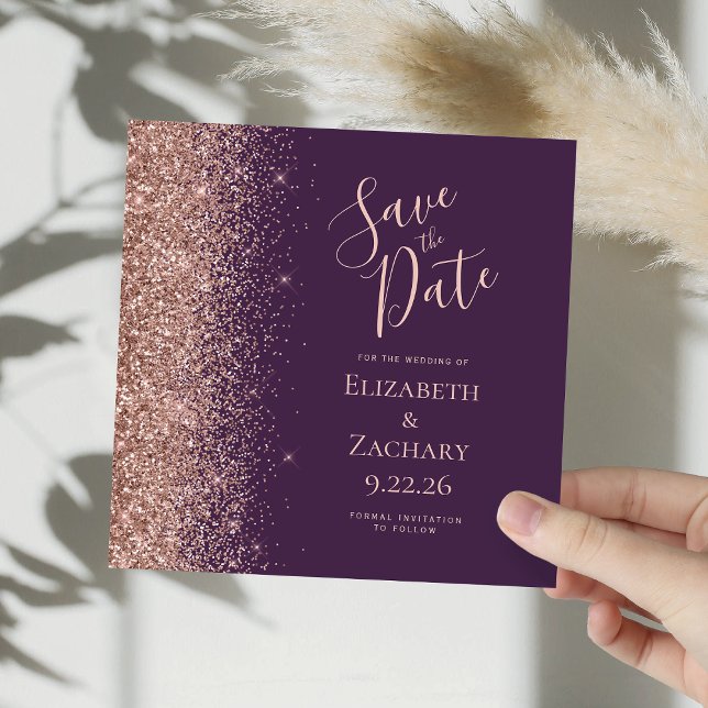 Square Purple Rose Gold Save the Date Announcement (Creator Uploaded)