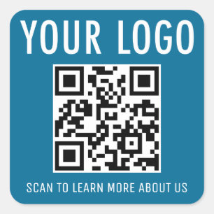 Square QR Code Stickers Custom Logo Ocean Sea Blue
