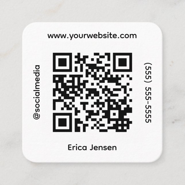Square QR Social Media Contact Square Business Card (Front)