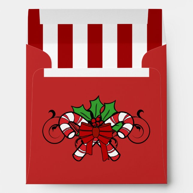 Square Red Candy Cane Striped Christmas Envelopes (Back (Bottom))