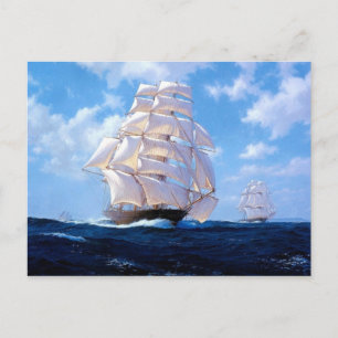 Square riggers under full sail postcard