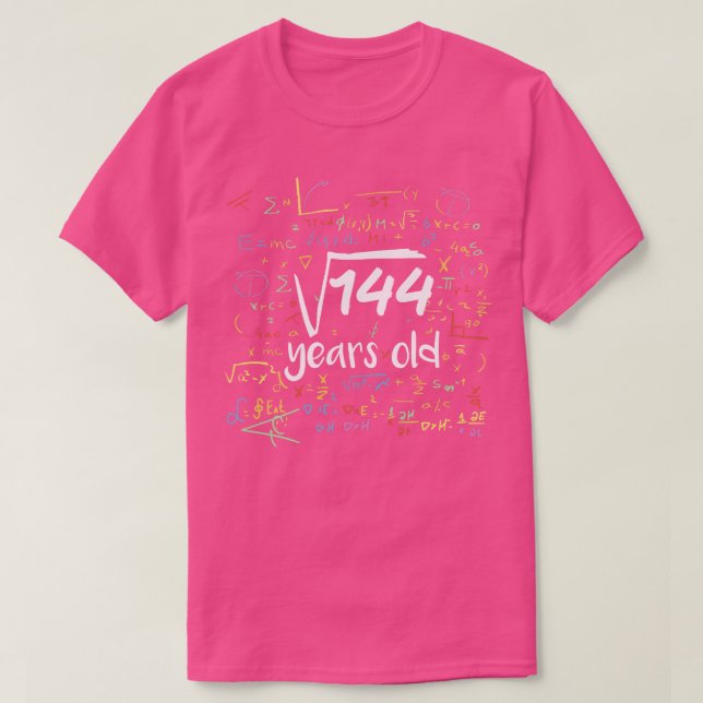 Square Root of 144 Years Old Funny Math Birthday 1 T-Shirt (Design Front)