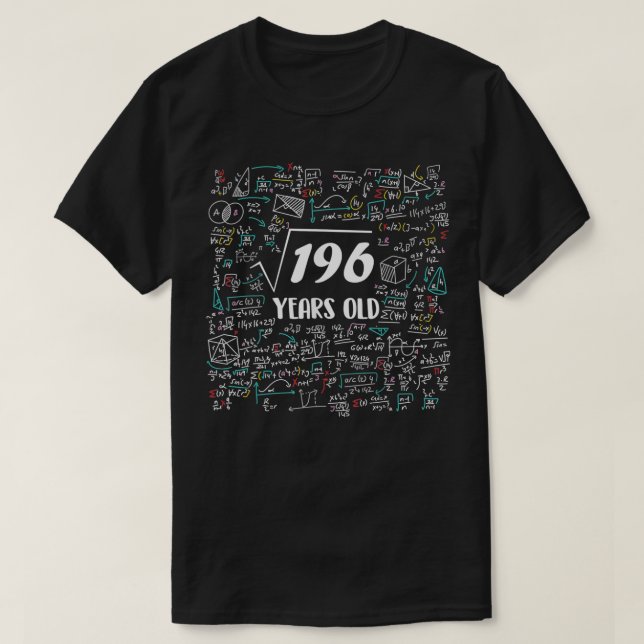 Square Root Of 196 Bday Math 14th Birthday 14 Year T-Shirt (Design Front)