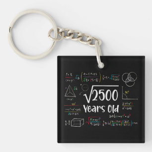 Square Root of 2500 50th Birthday 50 Year Old Gift Key Ring