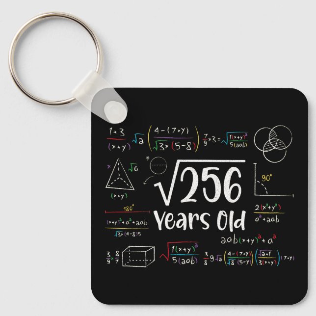 Square Root of 256 16th Birthday 16 Year Old Gifts Key Ring (Front)