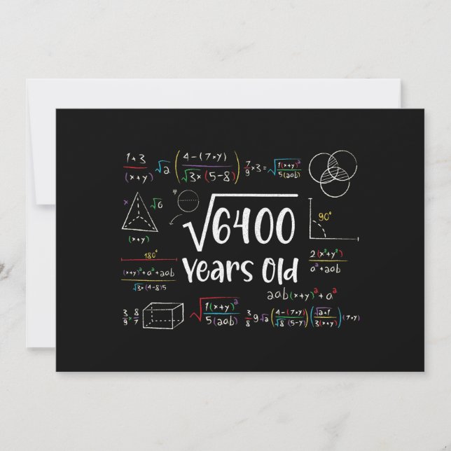 Square Root of 6400 80th Birthday 80 Year Old Gift Invitation (Front)