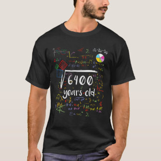Square Root Of 6400 80Th Birthday 80 Years Old Mat T-Shirt