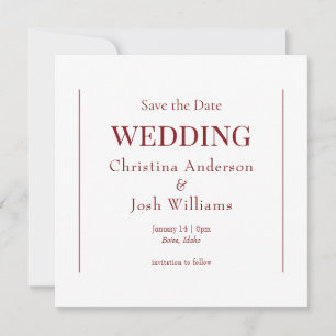 Square Ruby Red Wedding Save the Date Invitation