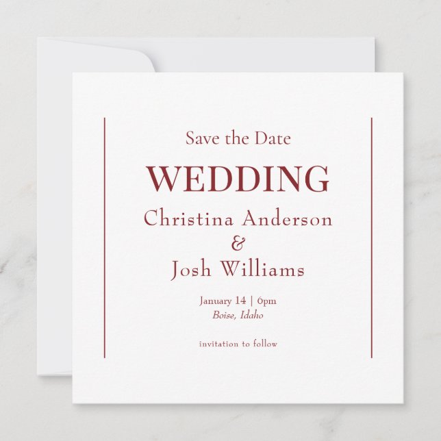 Square Ruby Red Wedding Save the Date Invitation (Front)
