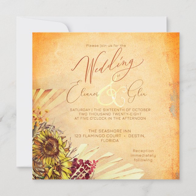 Square Rustic Sunflower Wedding Invitation (Front)