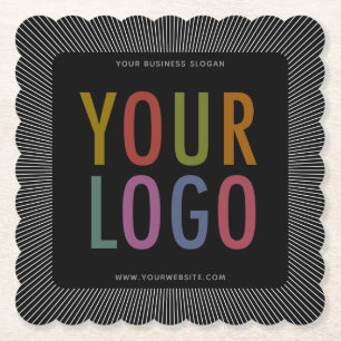 Square Scalloped Edge Paper Coasters Company Logo