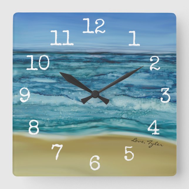 Square Shaped Clock "Beach Scene" (Front)